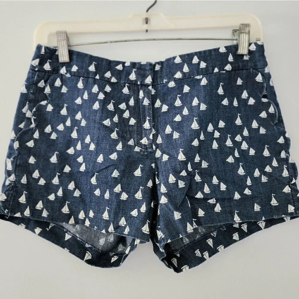 J Crew black label shorts women's size 00 sailboat pattern blue